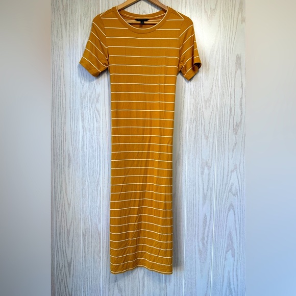 Banana Republic Short Sleeve Stretch Gold Striped T-Shirt Midi Dress Size S - Picture 1 of 3